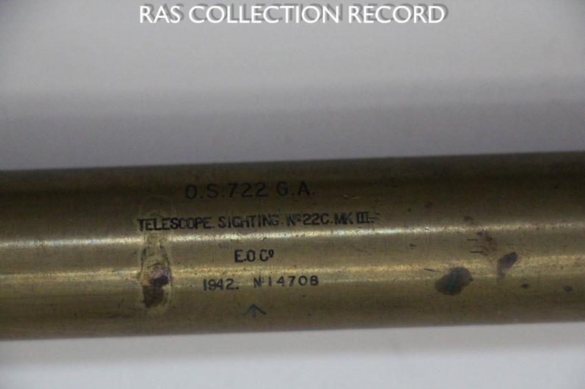 Brass sighting telescope close-up of the engravings