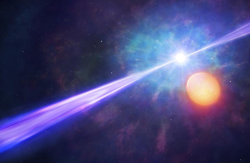 Artist’s impression of gamma-ray burst with orbiting binary star