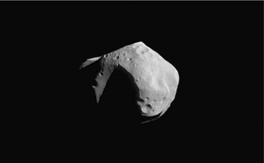 Black and white image of an asteroid