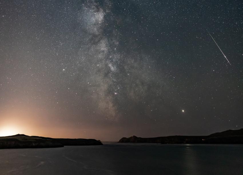 A Perseid meteor above Pembrokeshire in 2019, by astrophotographer Allan Trow
