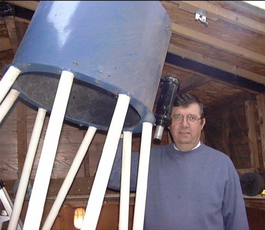 Guy Hurst and 0.44 metre reflecting telescope in Basingstoke