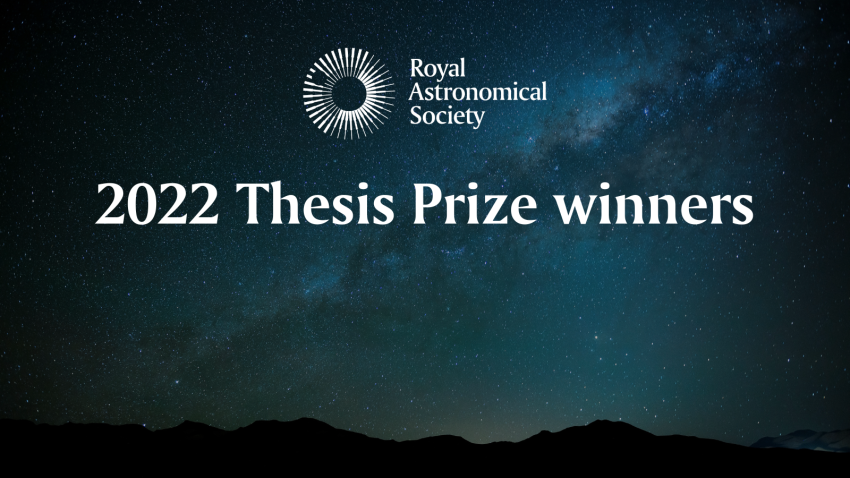 An image of the Milky Way overlaid with the RAS logo and text reading "2022 Thesis Prize Winners".