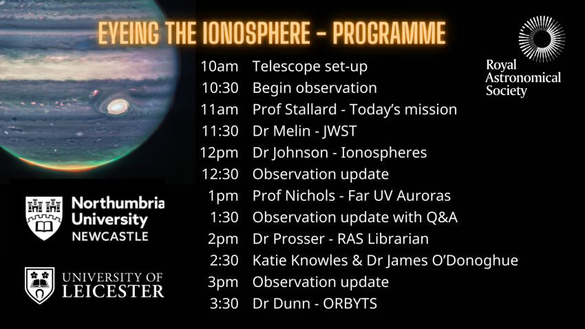A JWST image of Jupiter and a programme list of what to expect on the day of the event