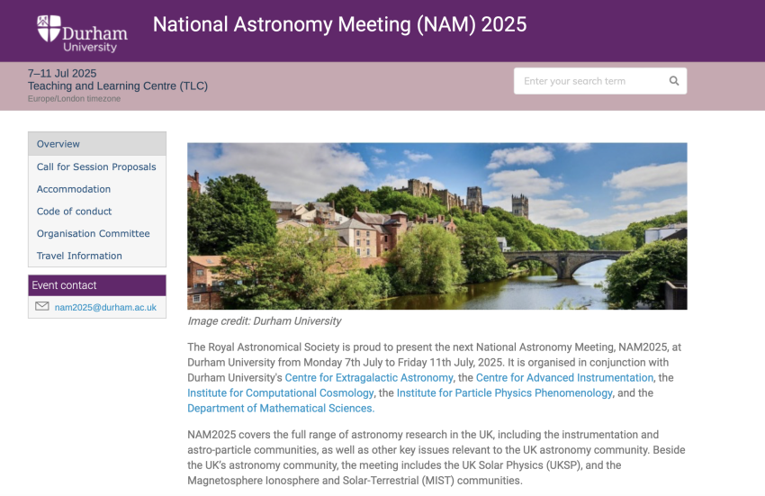 Screenshot of the National Astronomy Meeting 2025 website.