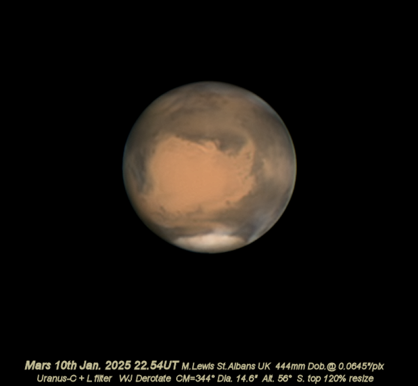 A stunning picture of Mars, captured on 2 January 2025 over St Albans.