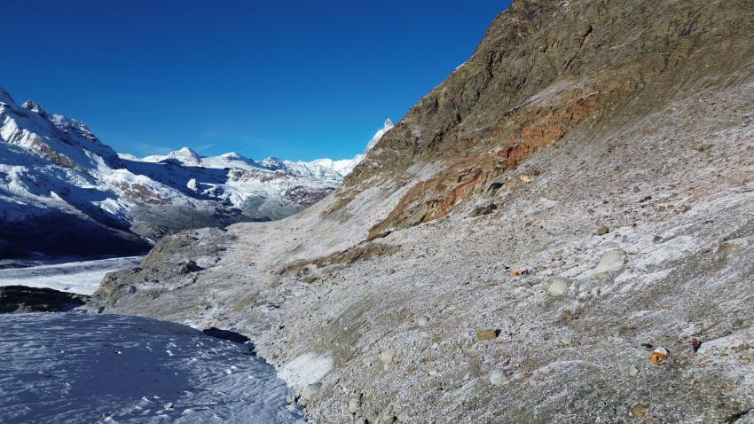 The researchers’ Gornergletscher field site in the Swiss Alps.