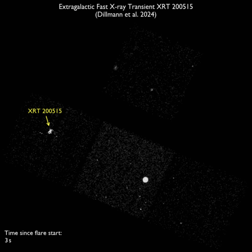 The field of view Chandra was observing when XRT 200515 occurred. The XRT 200515 label in yellow points to the burst.