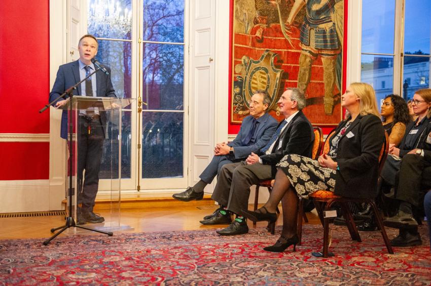 Professor Dr Michael Kramer, of the German Astronomical Society, speaks to the audience.