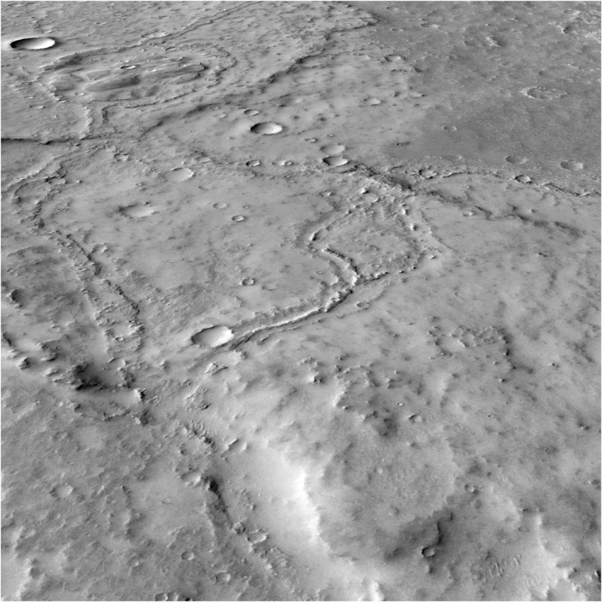 Oblique view of part of a system of FSRs, recording multiple river tributaries, likely all active at the same or similar times.