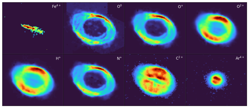 An illustrative set of 8 individual WEAVE LIFU emission-line images of the Ring Nebula.