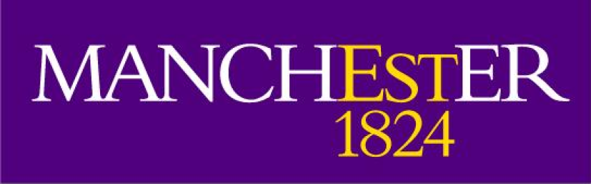 University of Manchester logo white letters on a purple background with EST 1824 in gold.