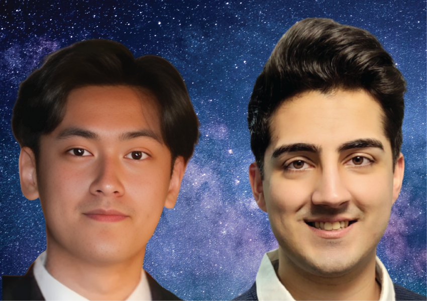 Headshots of two male university students with dark hair and smiles on their faces. 