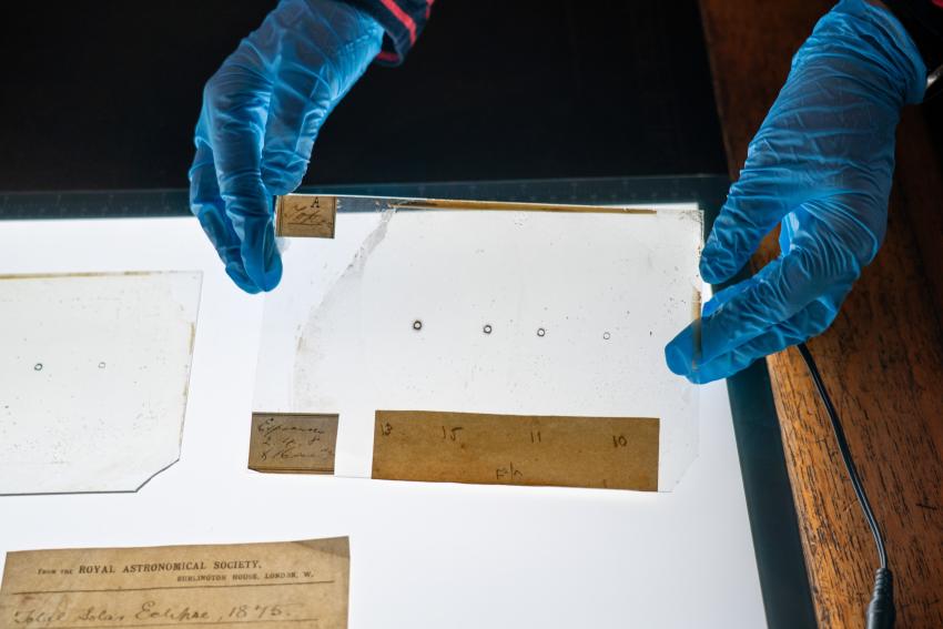 The photographic glass plates of a total solar eclipse in 1875 made during a Royal Society expedition to Siam [Thailand].