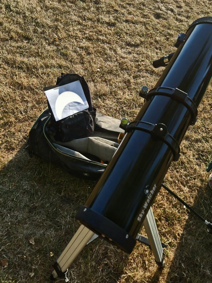 Spencer Tooke projected an image of the solar eclipse using his telescope in Leicester.