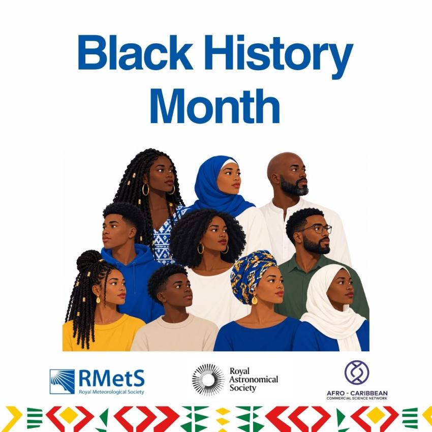 Graphic promoting new partnership between the Royal Astronomical Society, the Royal Meteorological Society and the Afro-Caribbean Commercial Science Network.