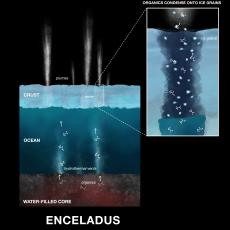 Enceladus Organics on Grains of Ice (Illustration)