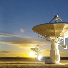 An image of a radio telescope in the desert of Africa