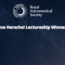 The Milkyway overlaid with the RAS logo and text reading "2021 Caroline Herschel Lectureship Winner"