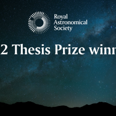 An image of the Milky Way overlaid with the RAS logo and text reading "2022 Thesis Prize Winners".