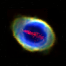 A composite RGB image of the Ring Nebula (also known as Messier 57 and NGC 6720) constructed from four WEAVE/LIFU emission-line images.