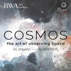 Graphic promoting the exhibition Cosmos: The art of observing Space.