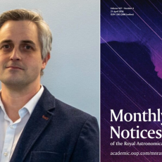 Professor Matthew Middleton alongside a cover of Monthly Notices of the Royal Astronomical Society.