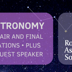 Space background with floating coloured squares with text inside and the RAS logo