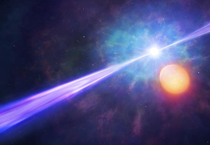 Artist’s impression of gamma-ray burst with orbiting binary star