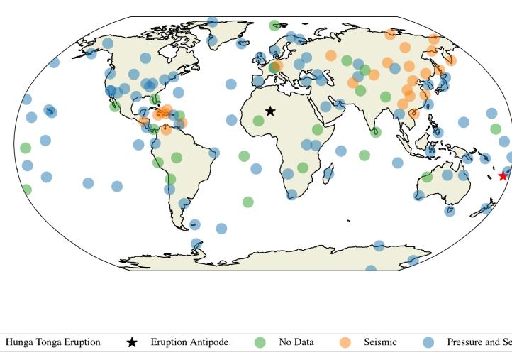 A world map scattered with different coloured circles. The circles are blue, orange and green and appear translucent against the map.