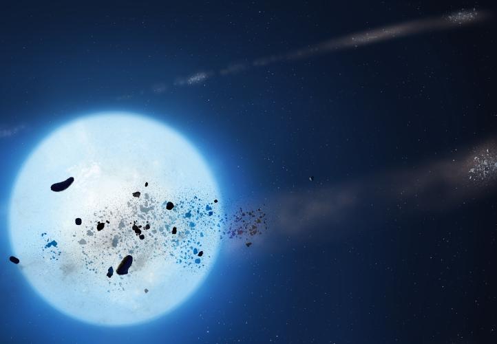 Artwork showing debris around a white dwarf star.