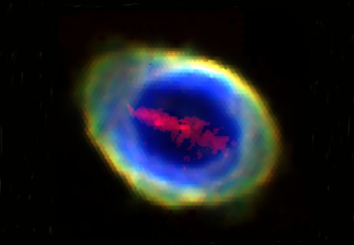 A composite RGB image of the Ring Nebula (also known as Messier 57 and NGC 6720) constructed from four WEAVE/LIFU emission-line images.