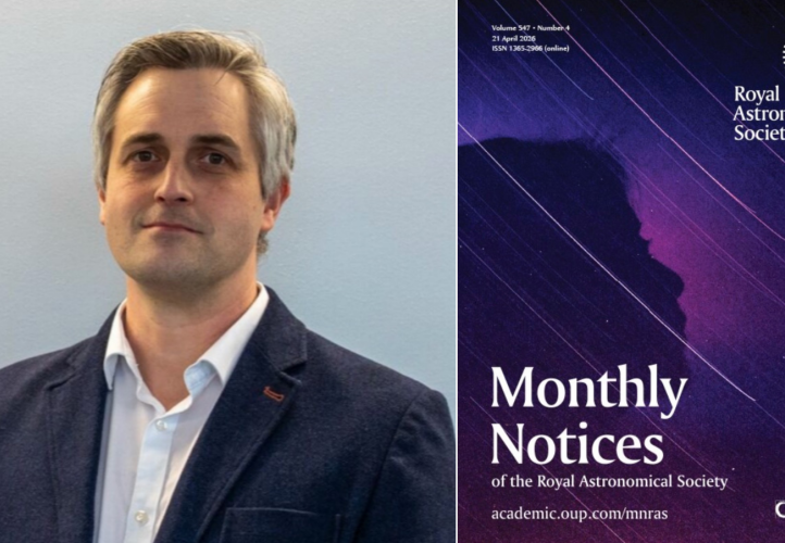 Professor Matthew Middleton alongside a cover of Monthly Notices of the Royal Astronomical Society.