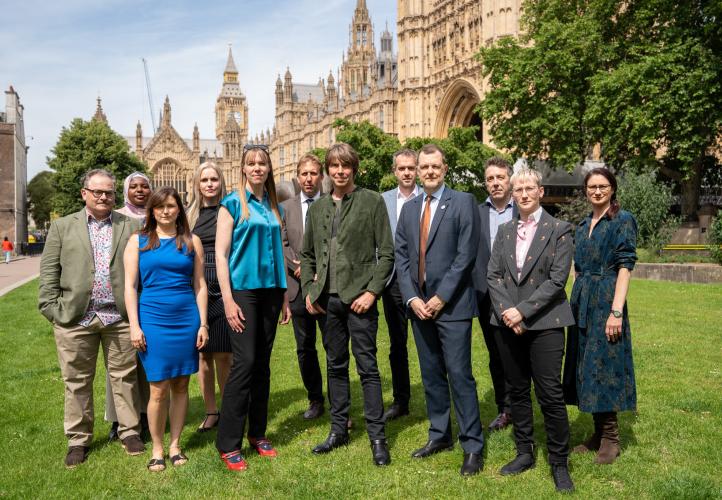 Stars of physics are pictured on College Green ahead of an MP drop-in event at Westminster to campaign against proposed cuts to astronomy, particle physics and nuclear physics.