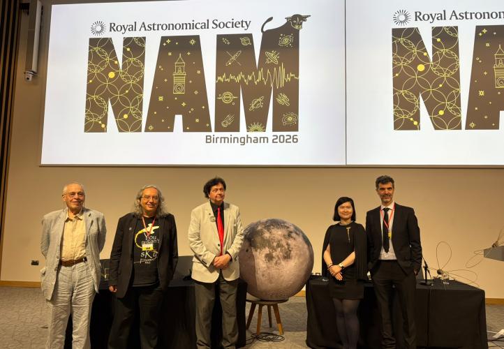 From left, Professor Joe Silk, Dr Jonathan McDowell, Professor Martin Ward, Dr Nikita Chiu and Dr Manuel Salvoldi.