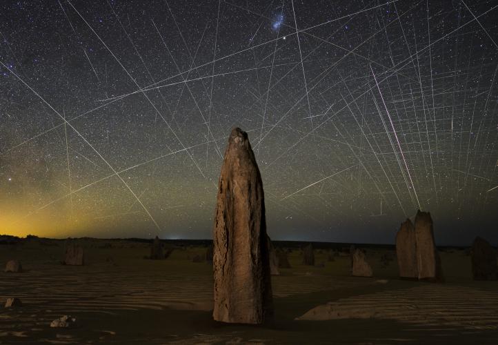 Image of the Australian desert showing the growing light pollution caused by artificial satellites.