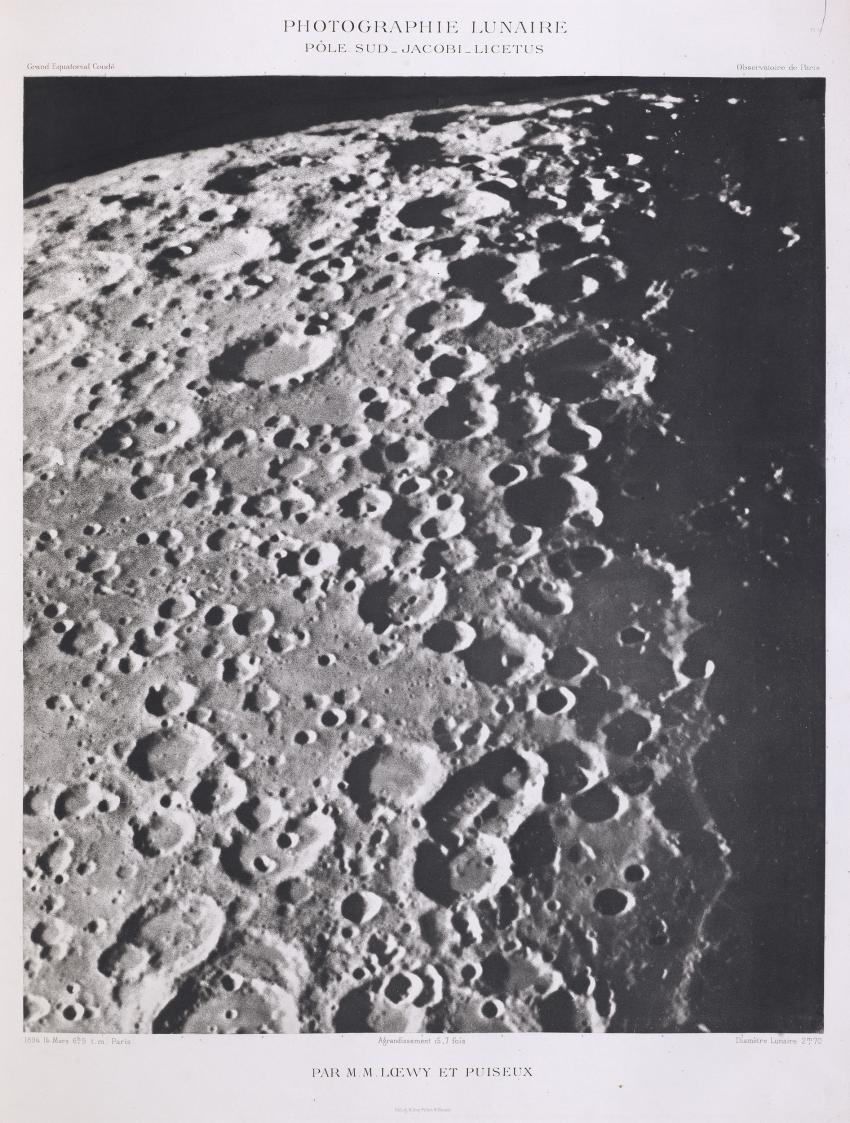 Photogravure of the Moon showing the craters Boussingault, Vlacq and Maurolycus