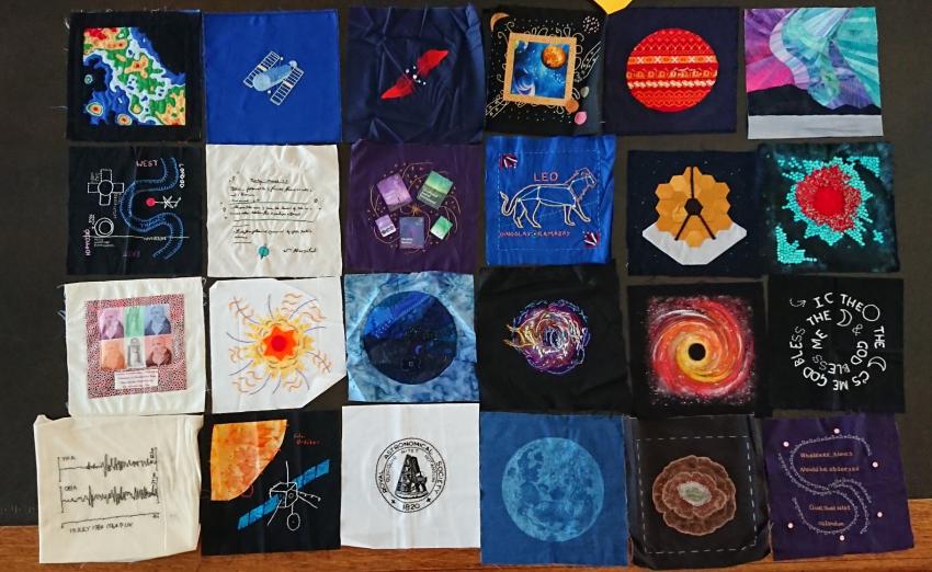Patchwork squares with astronomical and geophysical themes.