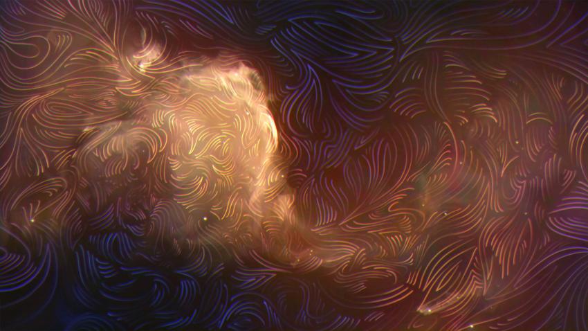 Swirling lines and shapes on a dark background likened to the hidden magnetic field lines that stretch million of light years across the universe.ic 