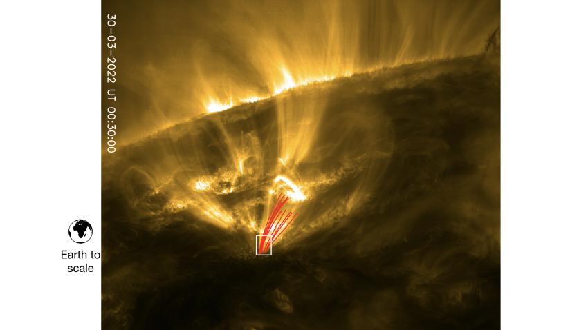 SolO view in the EUV on 30 March 2022 showing a partial section of the Sun with gas at 1 million degrees. The Sun appears yellow gold in colour.