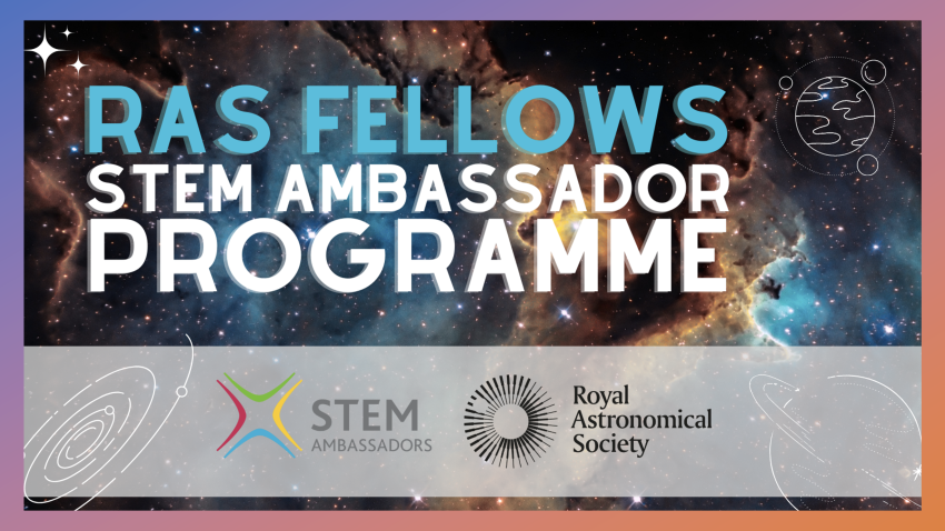 Glowing teal and brown space dust (a close-up of Pillars of Creation) is the backdrop for the RAS Fellows STEM Ambassador programme