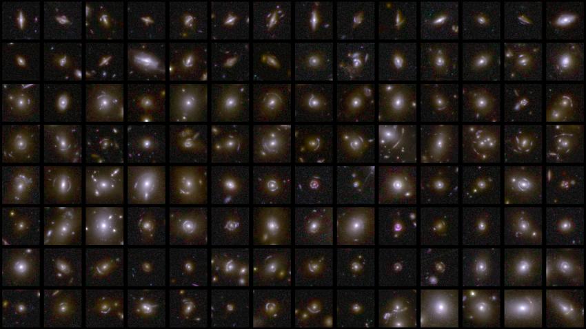 This image shows examples of gravitational lenses that Euclid captured in its first observations of the Deep Field areas.