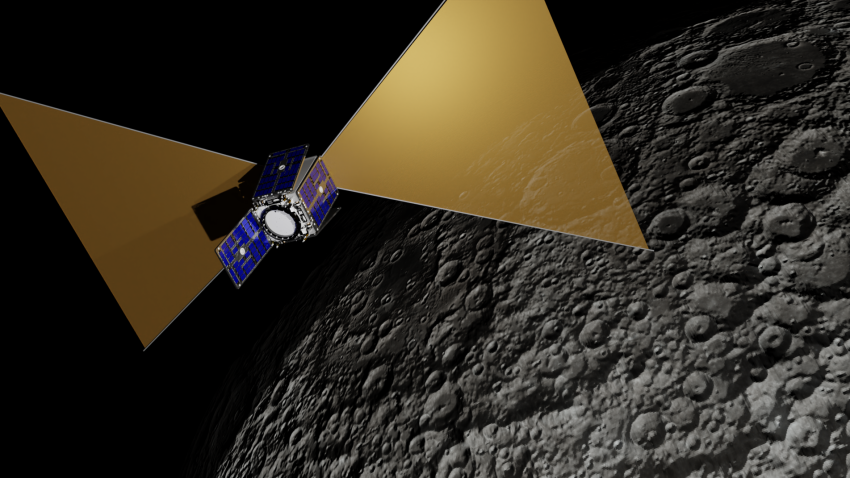An artist’s impression of the UK-led CosmoCube spacecraft, which would orbit be tasked with listening out for an “ancient whisper” from the early universe on the far side of the Moon.
