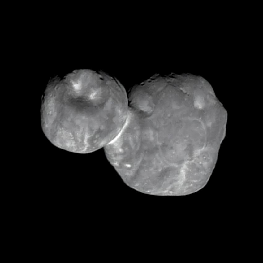 This image was taken by NASA's New Horizons spacecraft on 1 January 2019 during a flyby of Kuiper belt object 2014 MU69, known as Arrokoth.