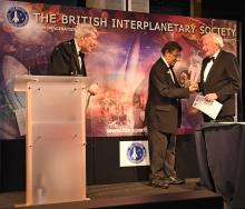 Professor John Zarnecki (right) receiving the Sir Arthur Clarke Award for Lifetime Achievement