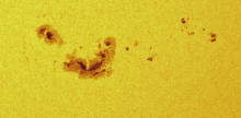 Helioseismic and Magnetic Imager (HMI) image of the big sunspot that occurred on 5 May 2024, in continuum intensity ('white light').