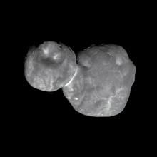 This image was taken by NASA's New Horizons spacecraft on 1 January 2019 during a flyby of Kuiper belt object 2014 MU69, known as Arrokoth.