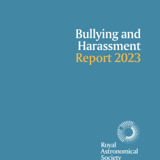 A picture of the Royal Astronomical Society's Bullying and Harassment report front cover.